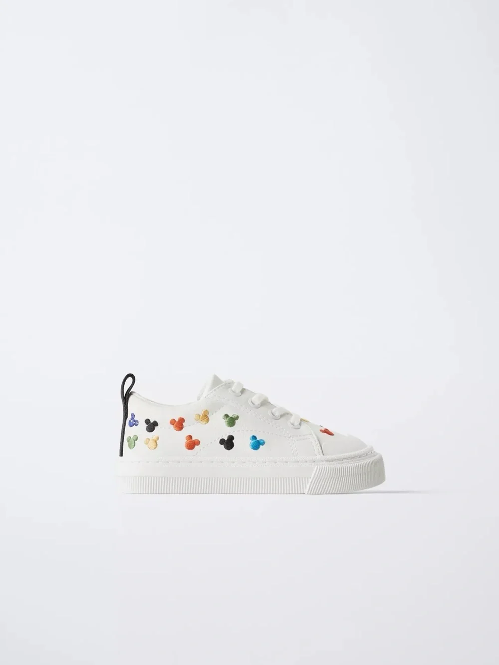 Zara White Low-Top Sneakers with Multicolor Mickey Accents